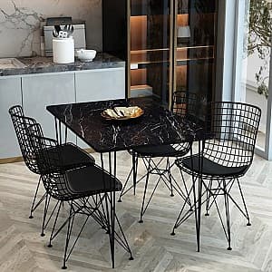 Набор стол и стулья Prestige Bendir 70x110cm 1+4 Черный/Темный мрамор
