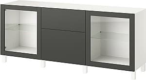 Dulap cu vitrina IKEA Besta/Lappviken/Sindvik/Stubbarp inchidere lina 180x42x74 Alb/Gri Inchis