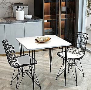 Set de masa si scaune Prestige Metal Chair Star Leg 70x75cm 1+2 Alb/Negru