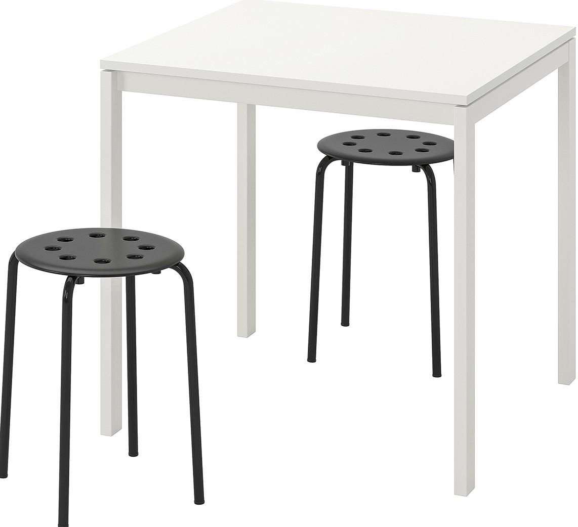 Set de masa si scaune IKEA Melltorp/Marius 75cm 1+2 Alb/Negru