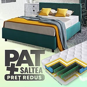 Pat Ambianta Coral 1.6 m Verde + Saltea Salt Confort Clasic 160x200