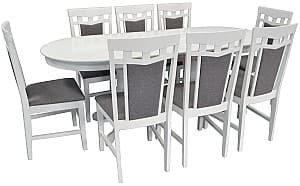 Set de masa si scaune Evelin HV-31N White + 8 scaune DEPPA R White/NV-10WP Grey