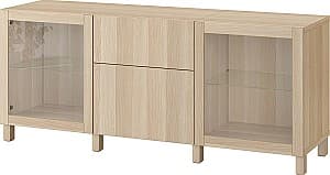 Comoda IKEA Besta cu sertare/sticla 180x42x74 Lappviken/Sindvik/Stubbarp/Aspect Stejar Alb