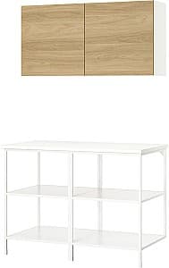 Etajera IKEA Enhet 123x63.5x207 Alb/Aspect Stejar