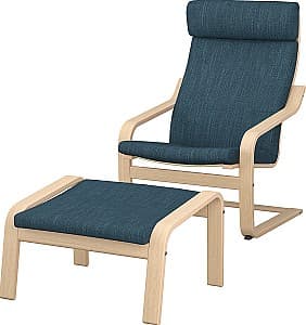 Fotoliu IKEA Poang/Hillared Furnir Stejar Alb/Albastru Inchis