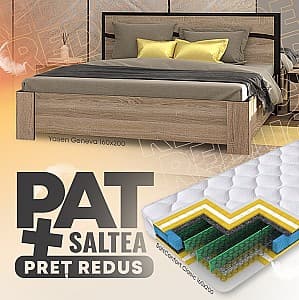 Кровать Yasen Женева 1.6 м Сонома Трюфель/Венге Магия + Матрас Salt Confort Clasic 160x200