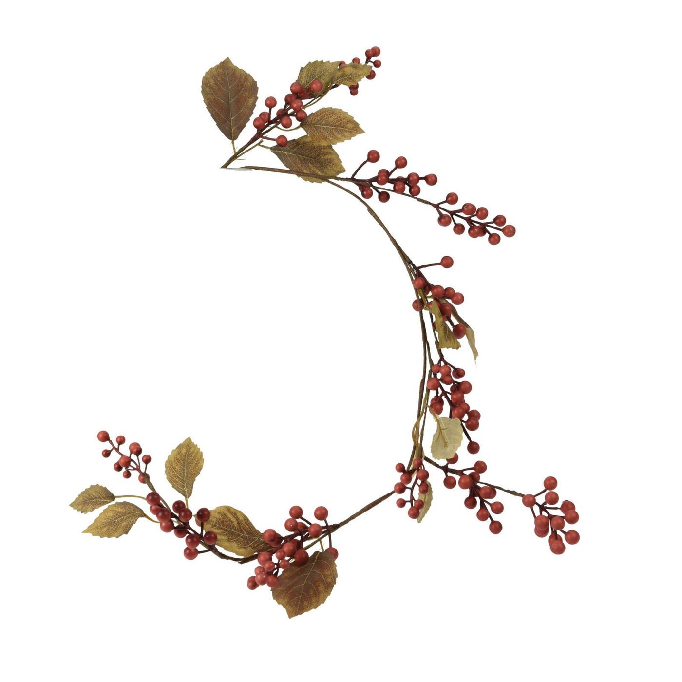 Искусственные цветы Autumn Ветка с красными ягодами и листьями 100cm