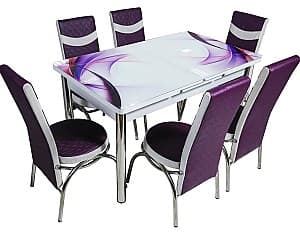 Set de masa si scaune VLM Kelebek II 0699 (6 scaune Merchan Purple/White)