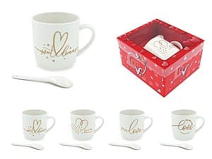 Set pentru ceai si cafea Sf.Valentine Love 210ml cu lingura alb