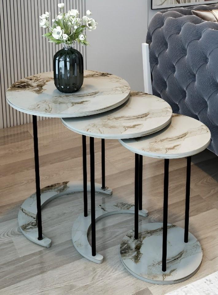Журнальный столик Prestige Efes 3pcs Белый Мрамор/Черный