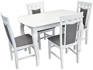 Set de masa si scaune Evelin HV-29V White + 4 scaune DEPPA R White/NV-10WP Grey(Gri)