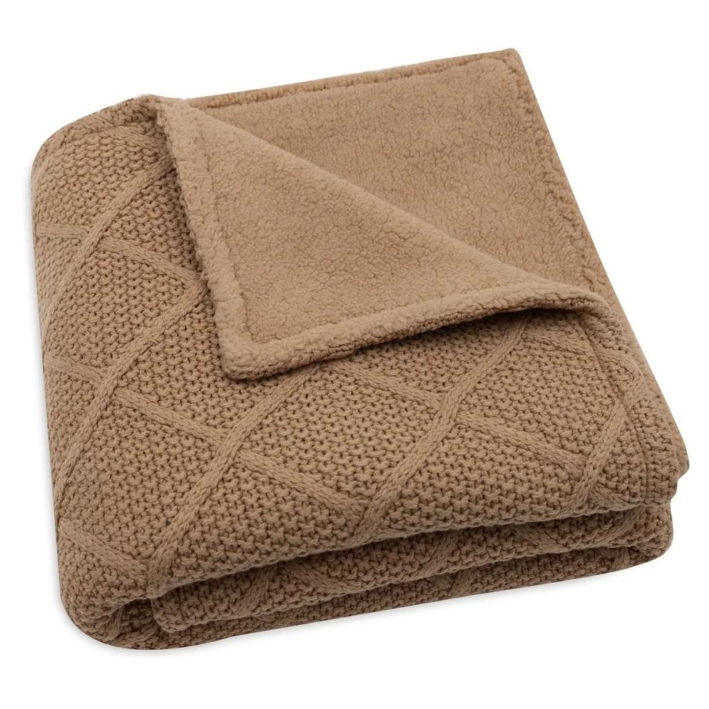 Pled Jollein Check Knit Biscuit/Teddy Fleece