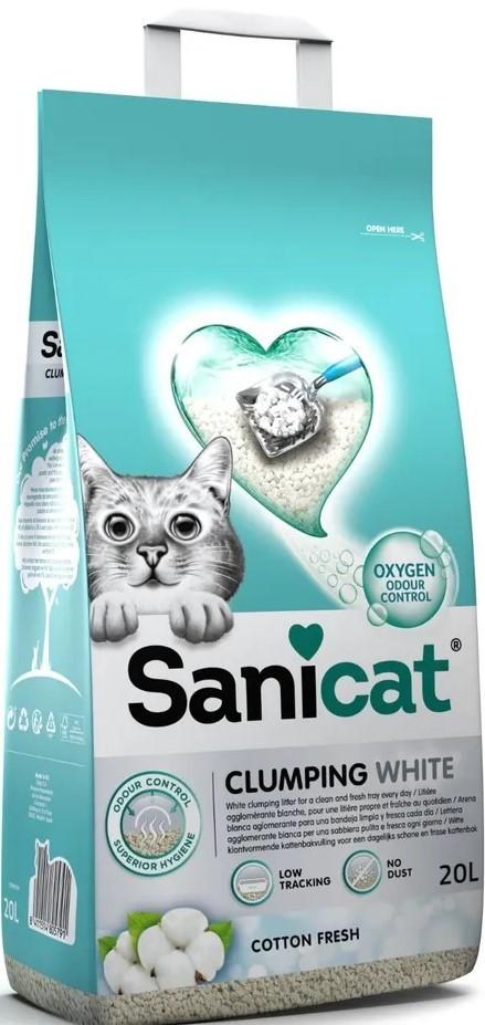 Asternut pentru litiere Sanicat CLUMPING WHITE COTTON FRESH 20L