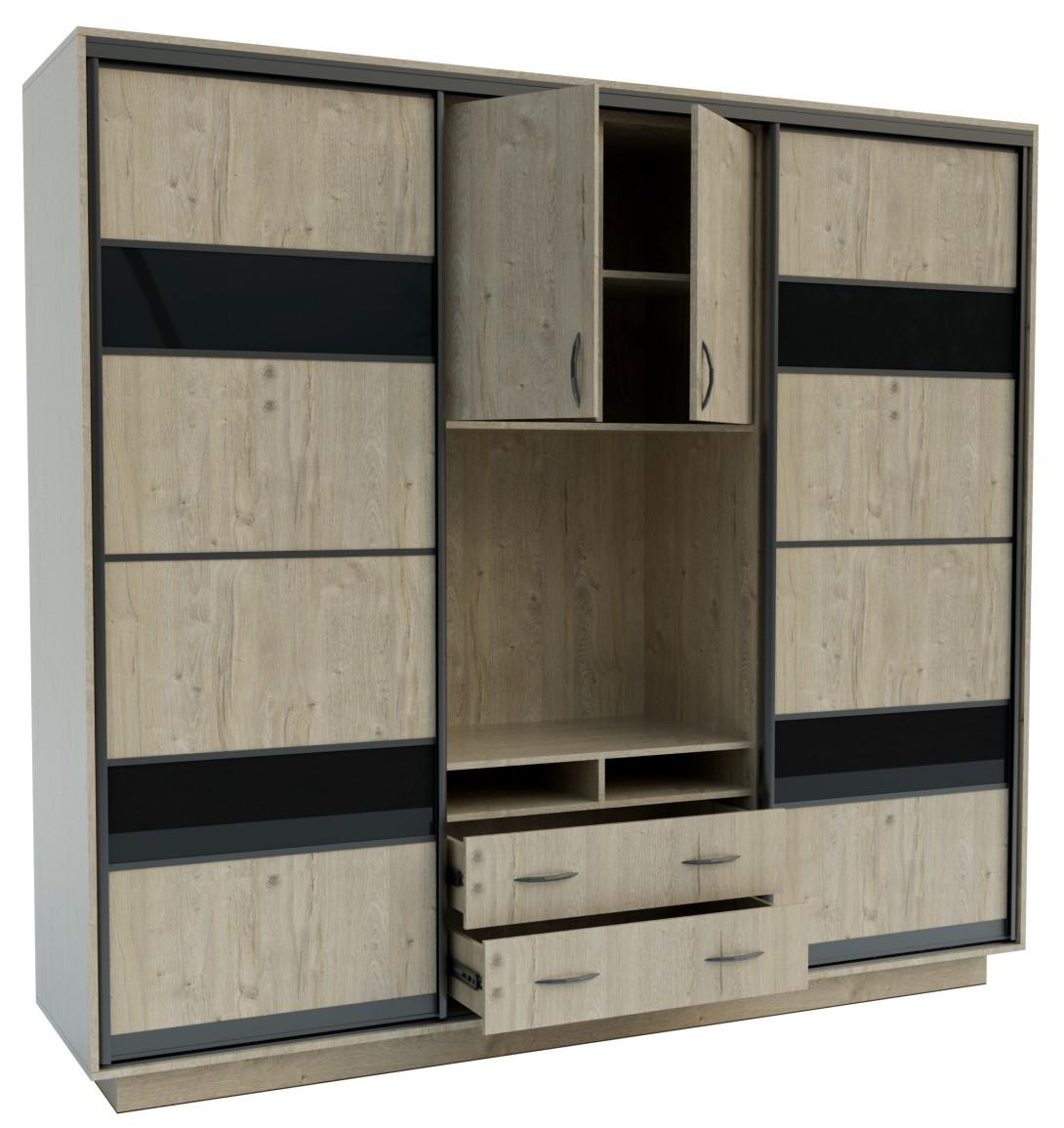 Living Confort-NV Universal 240x60x220 (2 PAL (CO lacobel)) Stejar Litoral Satinat