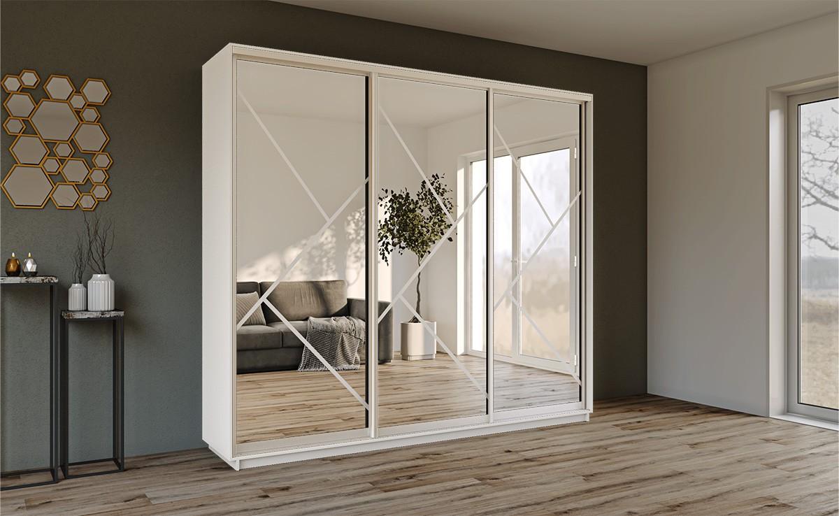 Шкаф-купе Confort-NV 190x60 см (3 пескоструй / серебро) Нимфея Альба