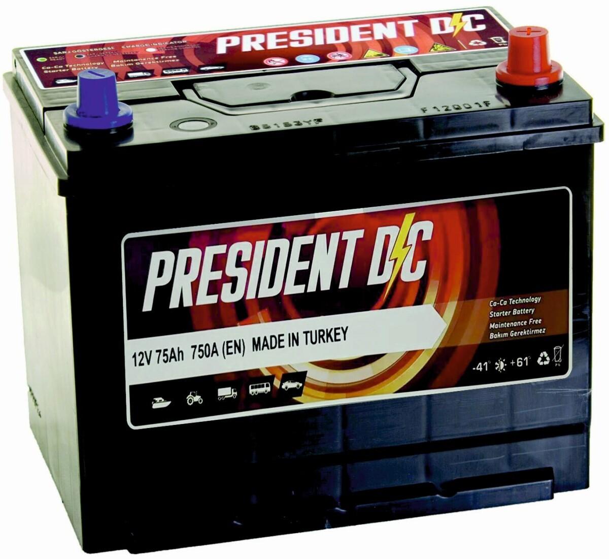 Acumulator auto PRESIDENT DC 75Ah 750A