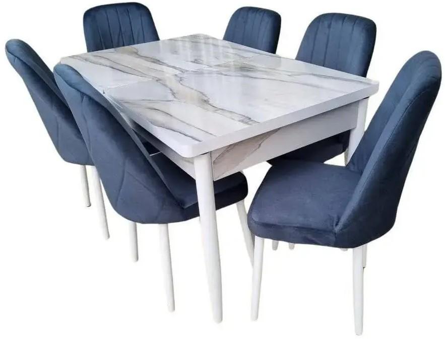 Set de masa si scaune MG-Plus Modern 80x130/170 Calcuta + 6 scaune Babyface V18 Gri/Alb