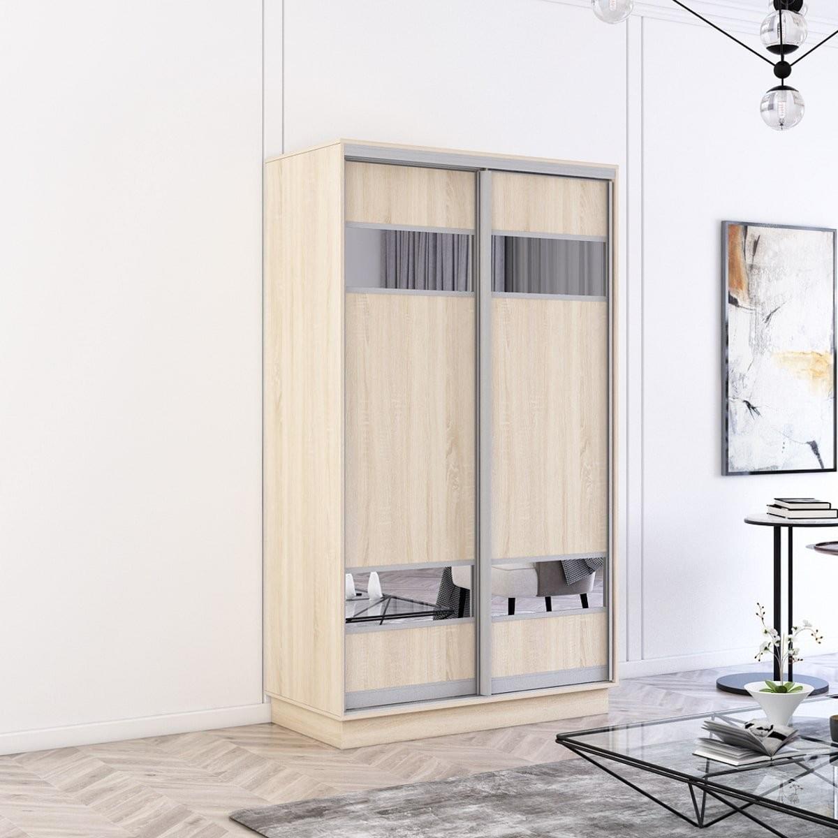 Dulap-cupe Mobildor Lux Fox 110 (2 PAL cu elemente din oglindă) Stejar Sonoma