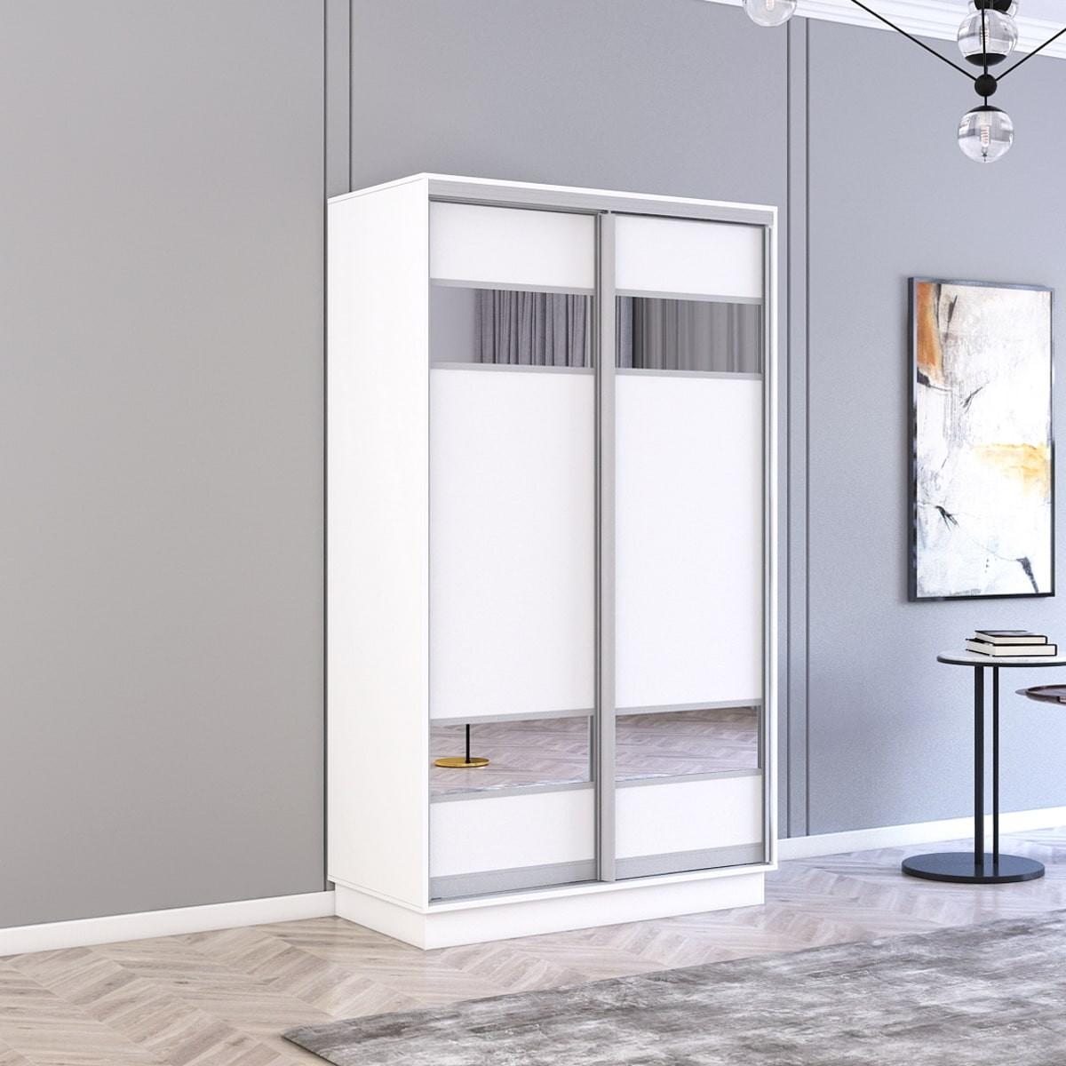 Dulap-cupe Mobildor Lux Fox 100 (2 PAL cu elemente din oglindă) Alb