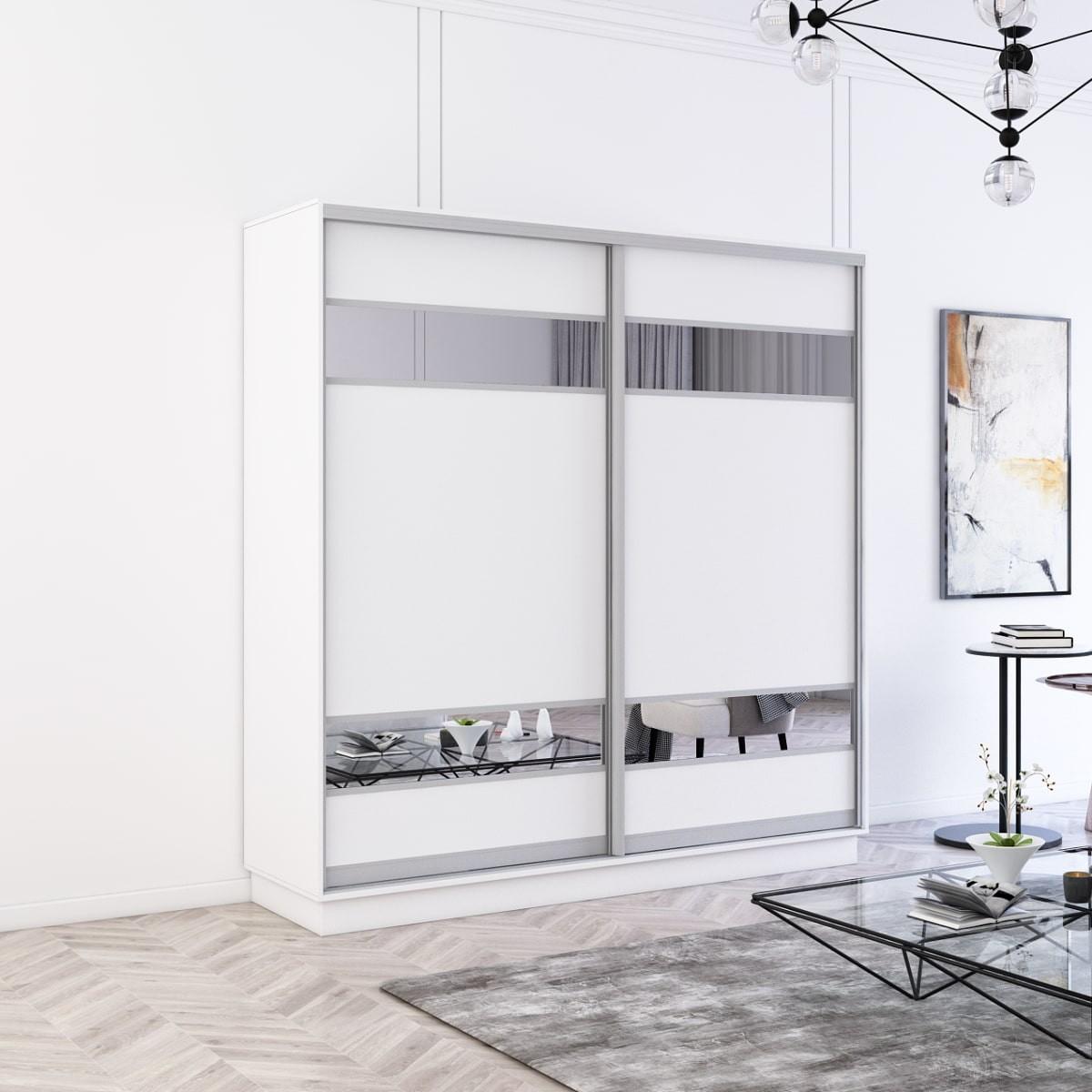 Шкаф-купе Mobildor Lux Fox 200 (2 ДСП с вставками из зеркала) Белый