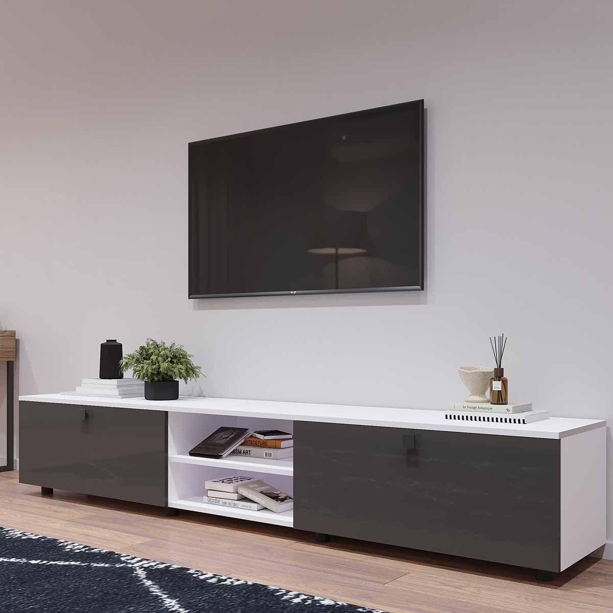 Tumba pentru televizor Mobildor Lux ZEN 2.4m Alb/Antracit