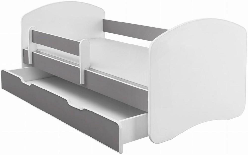 Pat copii Acma Meble Acma II 80x180 bariera/sertar/saltea 7cm Alb/Gri