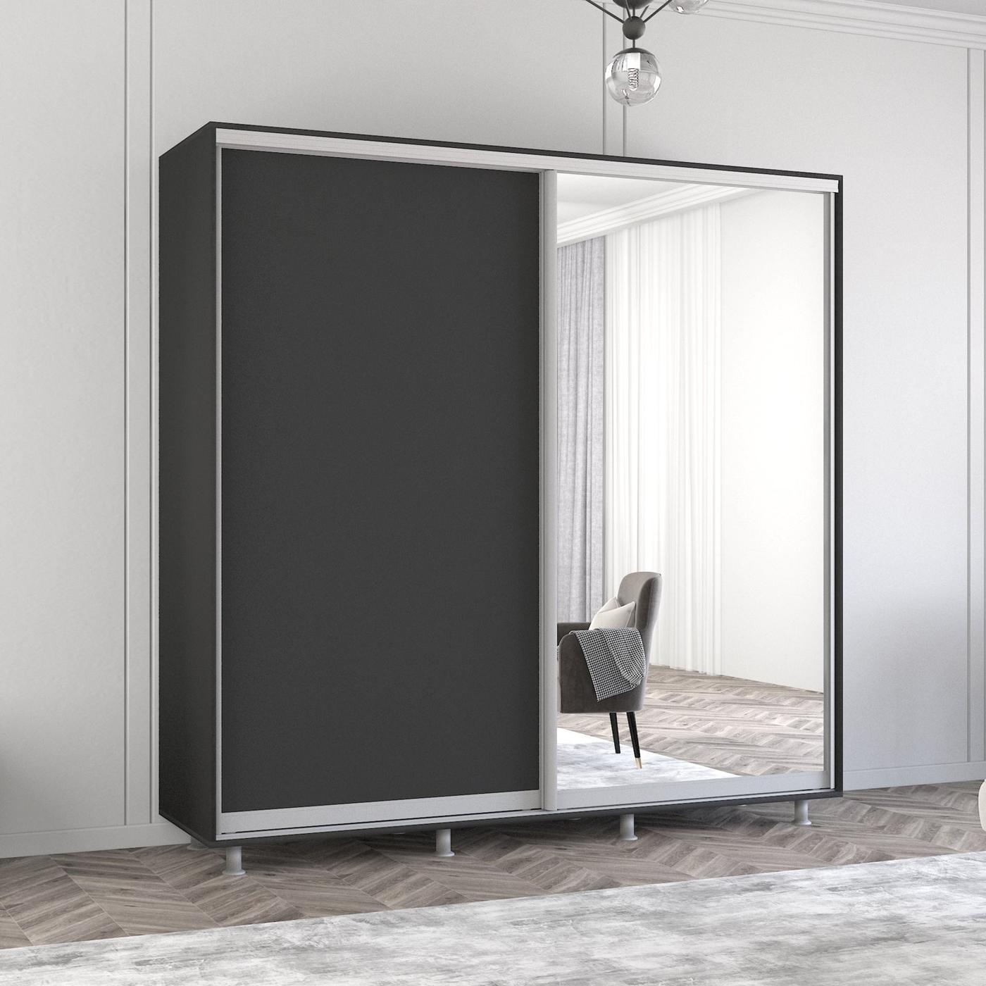 Dulap-cupe Mobildor Lux Aron 220 (1 oglinda, 1 PAL) Antracit