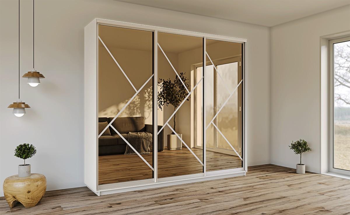 Шкаф-купе Confort-NV 220x60 см (3 пескоструй / бронза) Нимфея Альба