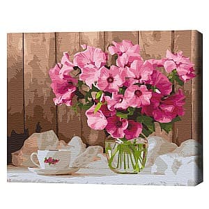Tablou pe numere BrushMe Petunii roz pe masă 40×50 (în cutie)