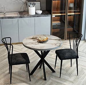 Set de masa si scaune Prestige Efes Star Leg 70x75cm 1+2 Marmură Gri/Negru