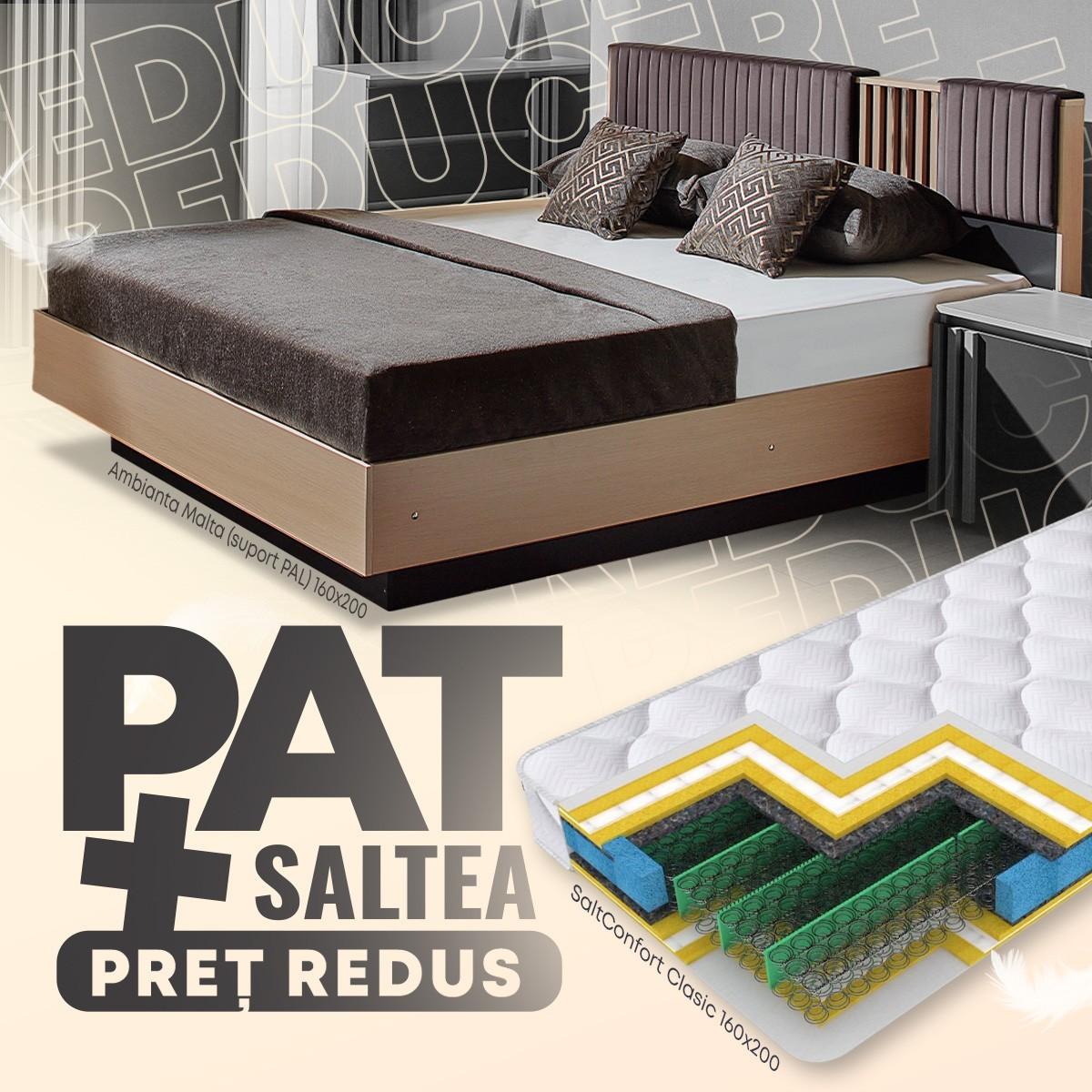 Pat Ambianta Malta (suport PAL) 1.6 m Cremona / Grafit + Saltea Salt Confort Clasic 160x200