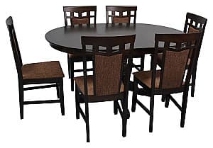 Set de masa si scaune Evelin Capella V Chocolate +6 scaune Deppa R Chocolate, F-789 Brown