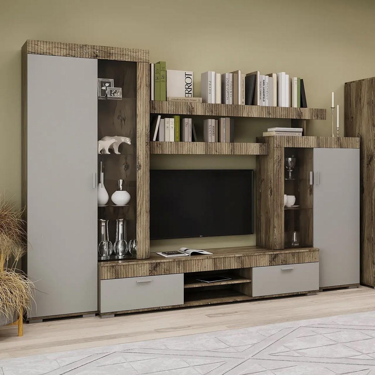 Стенка Sokme Mark 2.9м (Дуб флагштон/ Шиншила серая)