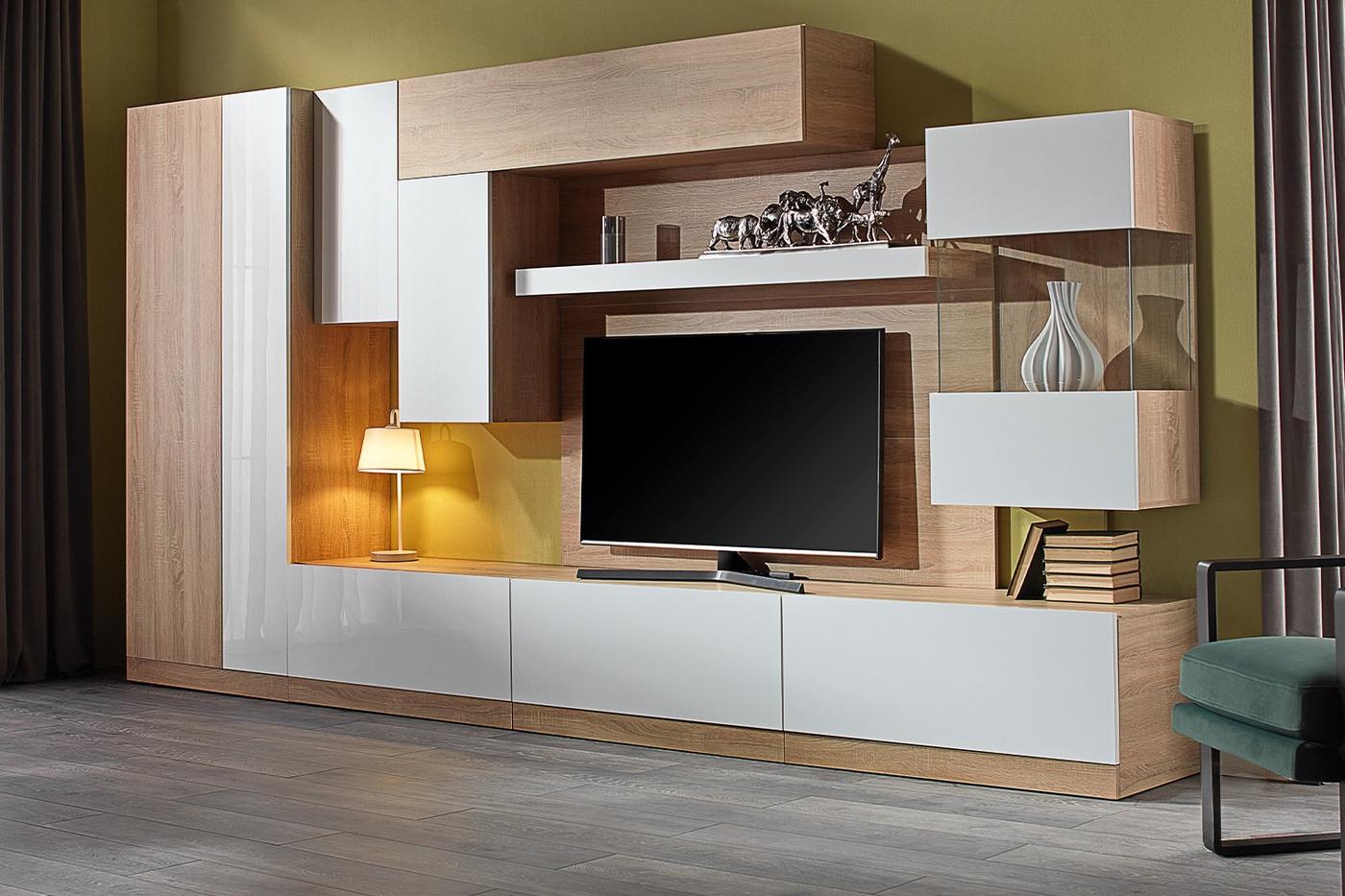 Стенка Ambianta Палермо 3.85 м Белый/Бардолино(Бежевый)