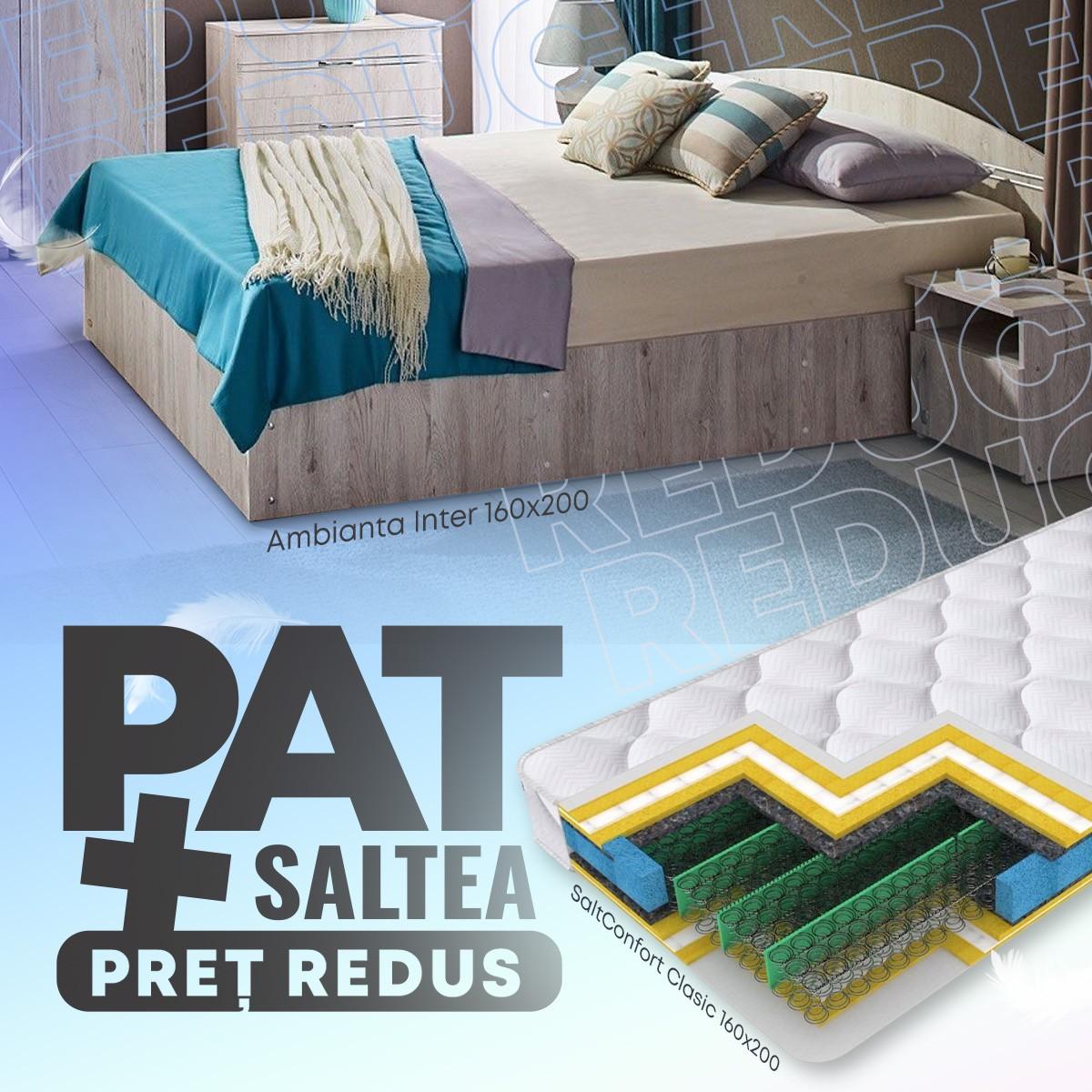 Pat Ambianta Inter 1.6 m Alb-Samoa + Saltea Salt Confort Clasic 160x200