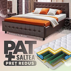 Pat Ambianta Rio 1.8 m Sonoma Închis + Saltea Salt Confort Lux 180x200