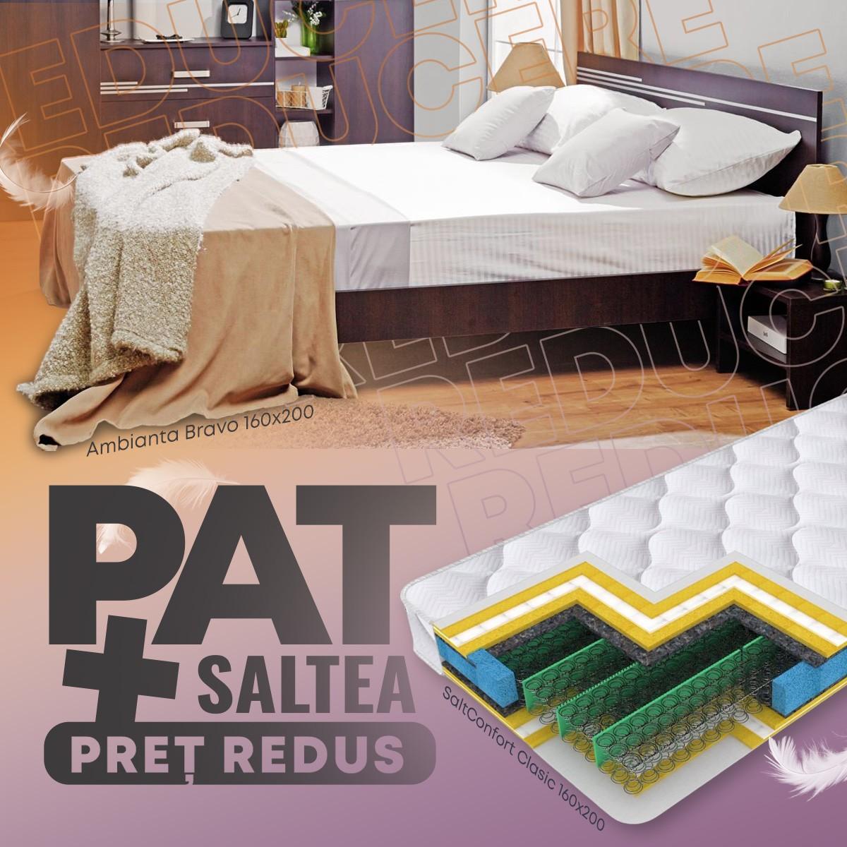 Pat Ambianta Bravo 1.6 m Sonoma Inchis + Saltea Salt Confort Clasic 160x200