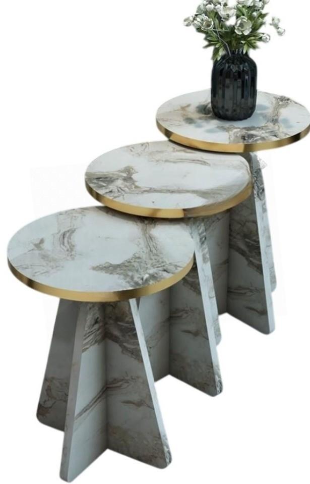 Журнальный столик Prestige Efes 3 pcs 330x43/46/49 White Marble/Gold