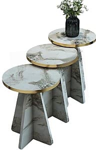 Masuta de cafea, reviste Prestige Efes 3 pcs 330x43/46/49 White Marble/Gold