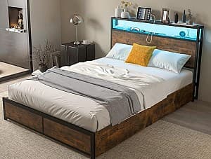 Кровать Costway HU10681DE-D LED/USB 140x200 Деревенский Коричневый/Черный