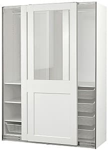 Шкаф-купе IKEA Pax/Grimo 4 полки/штанги/корзины/прозрачное стекло Белый