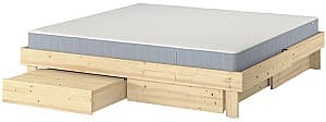 Pat IKEA Glamberget/Vesteroy ferma/cu depozitare 160x200 Pin (Bej)/Bleu