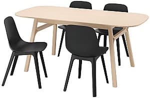 Набор стол и стулья IKEA Voxlov/Odger 1+4 Бамбук (Бежевый)/Антрацит (Серый)