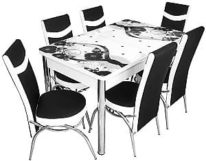 Set de masa si scaune VLM Kelebek II 0180 (6 scaune Merchan Black/White)