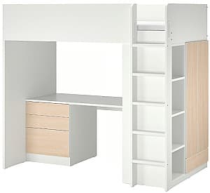 Детская кровать IKEA Smastad с письменным столом/4 ящика 90x200 Белый/Береза (Бежевый)