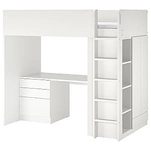 Pat copii IKEA Smastad cu birou 90x200 Alb