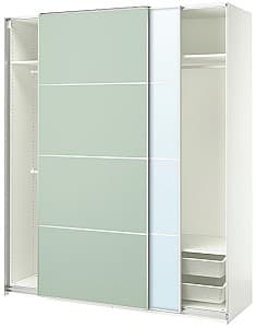 Шкаф-купе IKEA Pax/Mehamn/Auli полки/штанги/корзины/зеркало Белый/Светло-зелёный