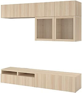 Стенка IKEA Besta стеклянные дверцы/плавно-закрывающиеся направляющие Под Беленый Дуб (Бежевый)/Лаппвикен Белый Мореный Дуб (Бежевый)
