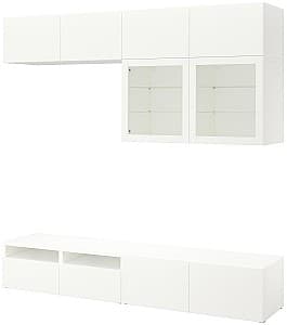 Стенка IKEA Besta стеклянные дверцы/нажимные направляющие Белый/Лаппвикен Белый