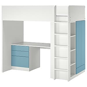 Детская кровать IKEA Smastad с письменным столом/4 ящика 90x200 Белый/Синий